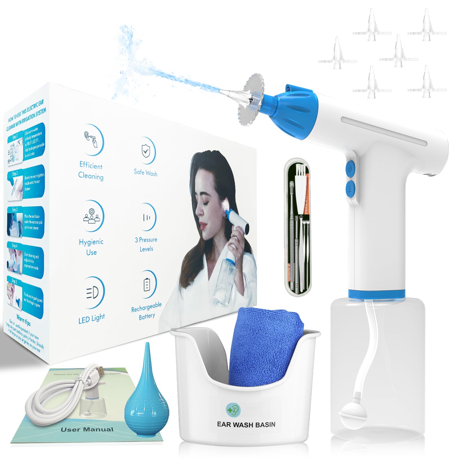 Amazon.co.jp: Pirzlqie 耳垢除去キット、耳洗浄システム付き電動